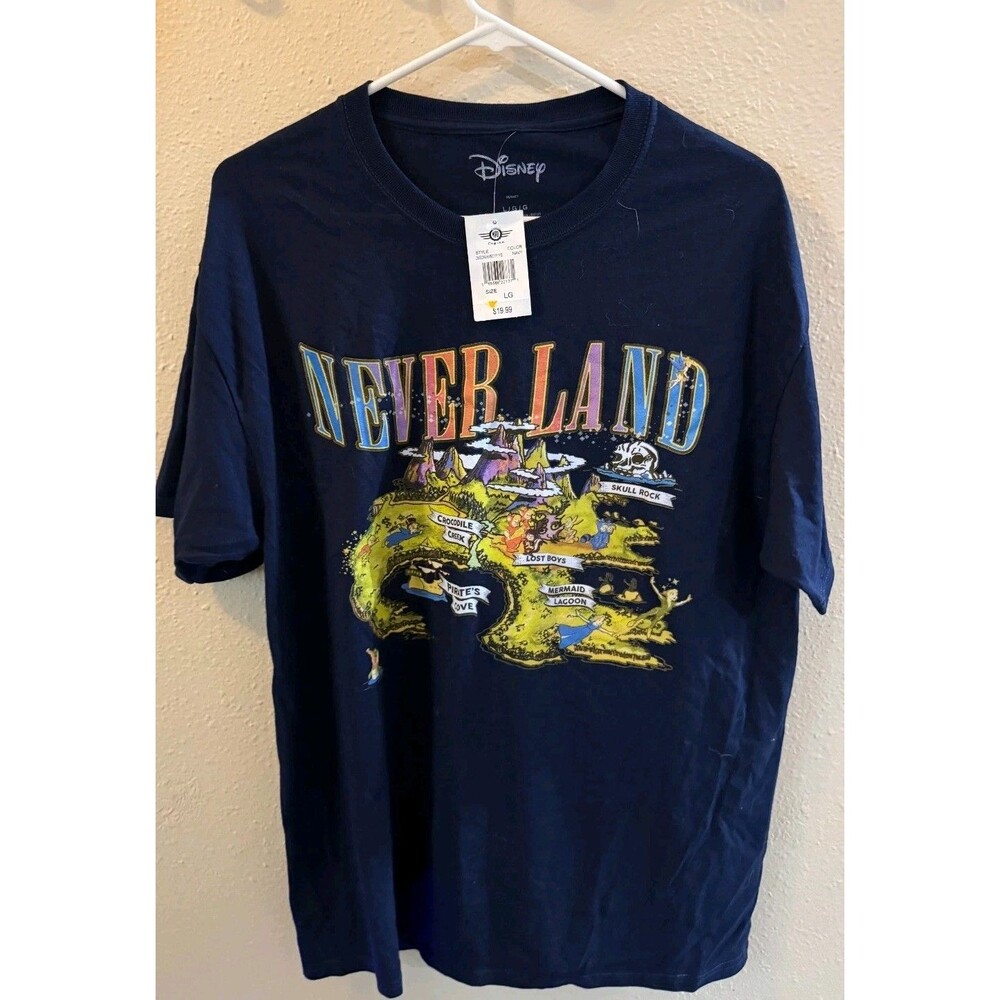 NWT Disney Peter Pan Never Land Island Map Graphic T-Shirt Navy Blue Men's Large